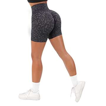 SUUKSESS Women Seamless Booty Shorts Scrunch Butt Lifting High Waisted Workout Shorts (5" Black Leopard, M)