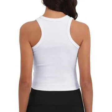 GEMBERA Womens' Ribbed Knit Cotton Scoop Neck Racerback Sleeveless Form Fitted Basic Cropped Tank Top Shirt(3954 White M)