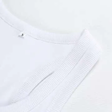 GEMBERA Womens' Ribbed Knit Cotton Scoop Neck Racerback Sleeveless Form Fitted Basic Cropped Tank Top Shirt(3954 White M)