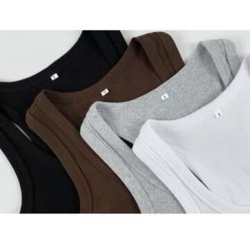 GEMBERA Womens' Ribbed Knit Cotton Scoop Neck Racerback Sleeveless Form Fitted Basic Cropped Tank Top Shirt(3954 White M)