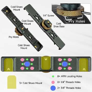 MINIFOCUS Triple Cold Shoe Extension Bar Mount, Aluminum Alloy Hot Shoe Mount Bracket with 1/4" Thread Holes for DSLR Camera Microphone Tripod LED Video Light Flashlight