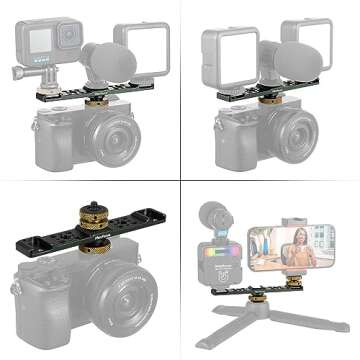 MINIFOCUS Triple Cold Shoe Extension Bar Mount, Aluminum Alloy Hot Shoe Mount Bracket with 1/4" Thread Holes for DSLR Camera Microphone Tripod LED Video Light Flashlight