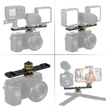 MINIFOCUS Triple Cold Shoe Extension Bar Mount, Aluminum Alloy Hot Shoe Mount Bracket with 1/4" Thread Holes for DSLR Camera Microphone Tripod LED Video Light Flashlight