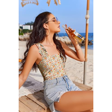 AI'MAGE Women's Elegant Square Neck Tummy Control Swimsuit