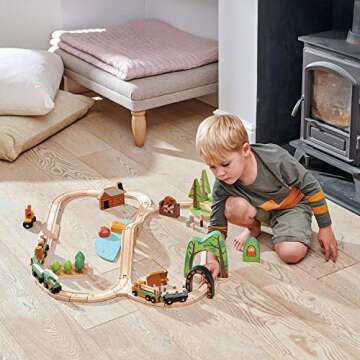 Tender Leaf Toys - Wild Pines Train Set - 95 Pieces Wooden Train & Bridge Set for Kids, Toddler Boys & Girls - Compatible with Most Toy Trains - Age 3+