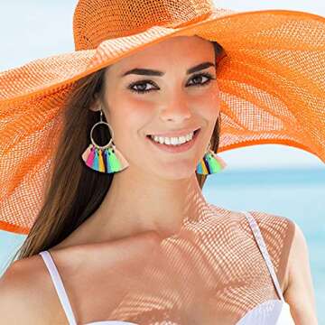 Outee 16 Pairs Tassel Earrings Set Dangle Earrings Long Layered Ball Thread Bohemian Tiered Tassel Drop Earrings Fashion Jewelry for Women Valentine Birthday Party Gifts