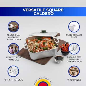 Universal Unique Square Caldero (6 Quart - 15 Cups) - Oven Safe, Versatile Cooking Pot