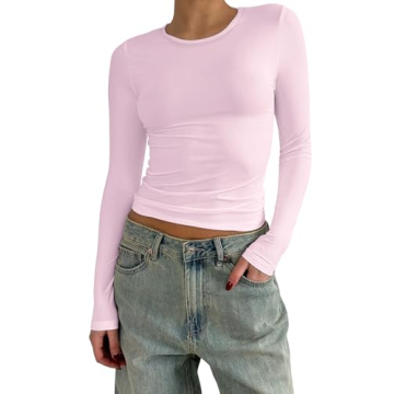 SOLY HUX Y2K Long Sleeve Crop Top - Versatile & Stylish Pure Pink