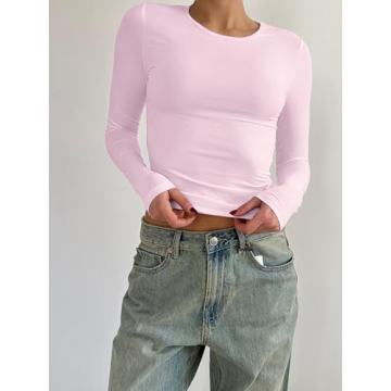SOLY HUX Y2K Long Sleeve Crop Top Pure Pink Fashion