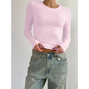 SOLY HUX Y2K Long Sleeve Crop Top Pure Pink Fashion