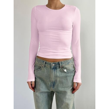 SOLY HUX Y2K Long Sleeve Crop Top Pure Pink Fashion