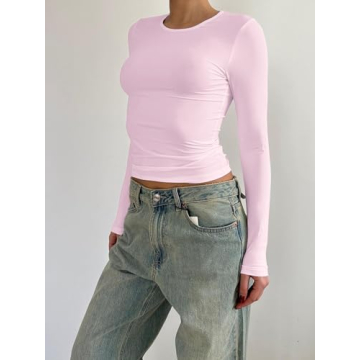 SOLY HUX Y2K Long Sleeve Crop Top Pure Pink Fashion
