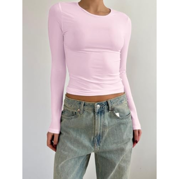 SOLY HUX Y2K Long Sleeve Crop Top Pure Pink Fashion