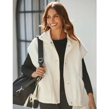 APAFES Women Oversized Fleece Vest Winter Warm Stand Collar Flysleeve Fuzzy Jackets Outerwear Coat with Pockets(0970-Apricot-L)