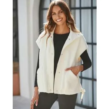APAFES Women Oversized Fleece Vest Winter Warm Stand Collar Flysleeve Fuzzy Jackets Outerwear Coat with Pockets(0970-Apricot-L)