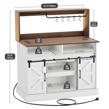 YITAHOME 47" Farmhouse Buffet Cabinets with Sliding Barn Door, Coffee Bar with Goblet Holder & Power...
