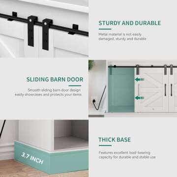 YITAHOME 47" Farmhouse Buffet Cabinets with Sliding Barn Door, Coffee Bar with Goblet Holder & Power Outlet, Sideboard Buffet Cabinets with Storage for Kitchen, Living Room (White)