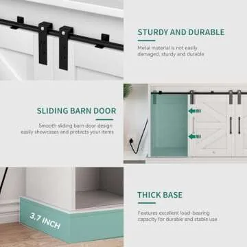 YITAHOME 47" Farmhouse Buffet Cabinets with Sliding Barn Door, Coffee Bar with Goblet Holder & Power Outlet, Sideboard Buffet Cabinets with Storage for Kitchen, Living Room (White)