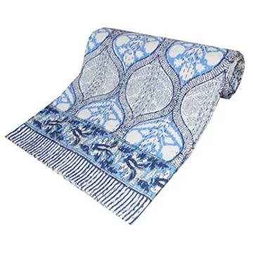 V Vedant Hand Block Print Kantha Quilt Throw Cotton Blanket