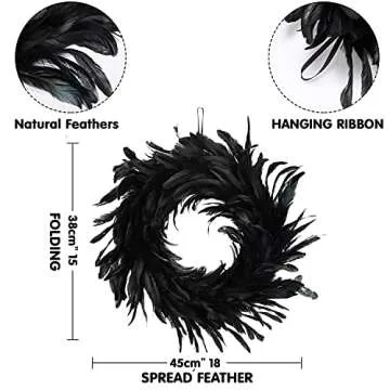 Kederwa Halloween Feather Wreath - Spooky 15 Inch Decor