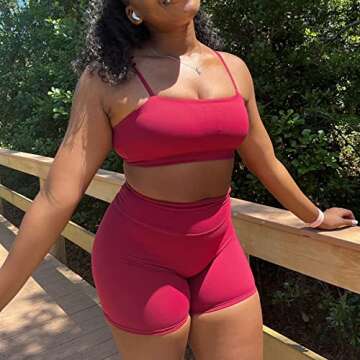 Aoxjox Trinity Workout Biker Shorts for Women - Tummy Control High Waisted Gym Shorts 6" (Rumba Red,...