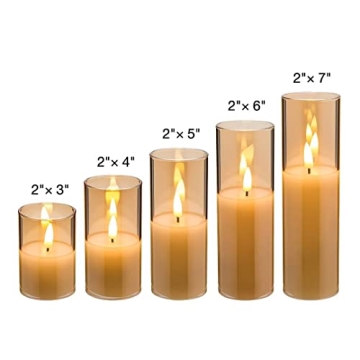 Eywamage 5 Pack Gold Glass Flameless Candles with Remote