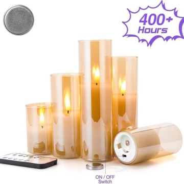 Eywamage 5 Pack Gold Glass Flameless Candles with Remote
