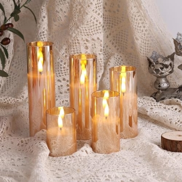 Eywamage 5 Pack Gold Glass Flameless Candles with Remote