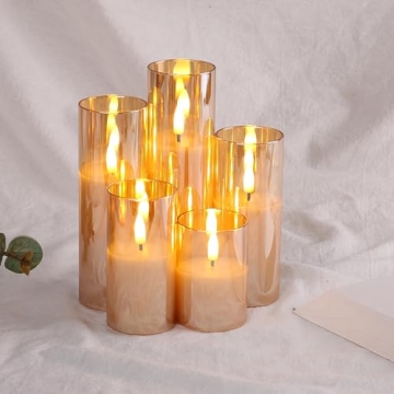 Eywamage 5 Pack Gold Glass Flameless Candles with Remote