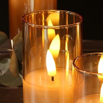 Eywamage 5 Pack Gold Glass Flameless Candles with Remote