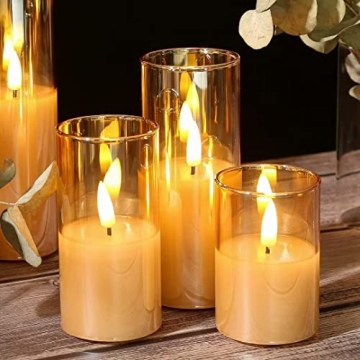 Eywamage 5 Pack Gold Glass Flameless Candles with Remote