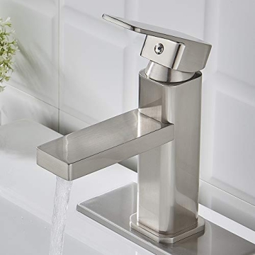 VOTON Brushed Nickel Bathroom Faucet Single Hole,Modern Square Single Handle Bathroom Sink Washbasin...