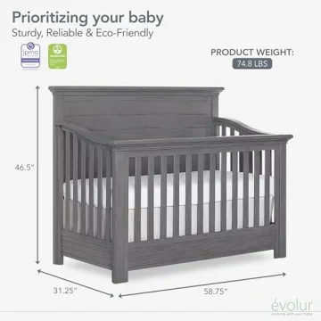 Evolur Waverly 5-in-1 Crib in Rustic Grey for Modern Nurseries