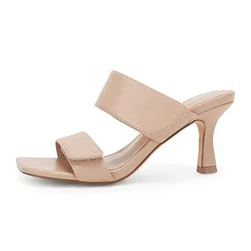 Ermonn Mules For Women With Heels Stiletto Square Toe Heeled Sandals Two Adjustable Strap Faux Leather Slip On Slippers