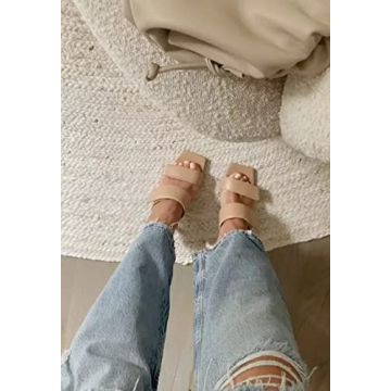 Ermonn Mules For Women With Heels Stiletto Square Toe Heeled Sandals Two Adjustable Strap Faux Leather Slip On Slippers