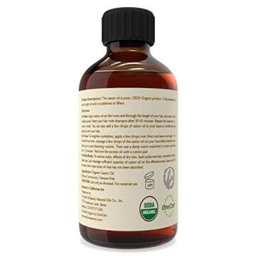 Castor Oil (4oz) USDA Pure Organic Hair Growth Help Scalp and Skin Care Nails eyelashes Unrefined Virgin Oil cold pressed organic hexane free oil