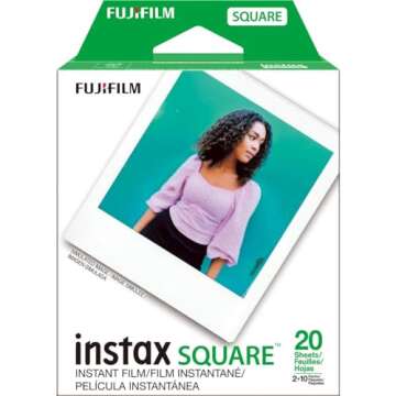 Fujifilm 2 Pack instax Square Instant Color Film, Twin Pack - 20 Exposures (40 Total), White Frame