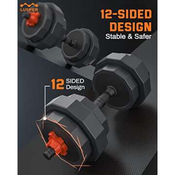 Lusper Dumbbell Set Adjustable Weights, 66LB Free Weight with 3 Modes, for Home Gym, Multiweight Used as Barbell, Kettlebell Star Collars, Fitness Exercise Equipment Men and Women