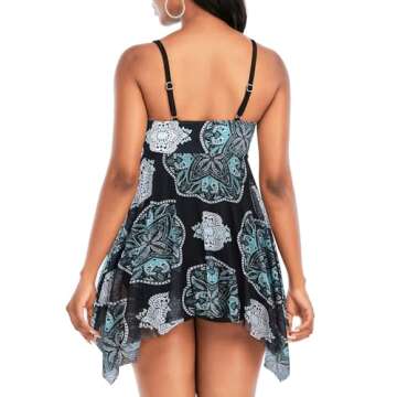 Zando Tummy Control Swimdress Plus Size Bathing Suits for Women Skirtini Swimdress with Boyshorts Women's One-Piece Swimsuits Flowy Swim Dress Bathing Suit Tankini Tops Black Ethnic Printed 3XL 18-20