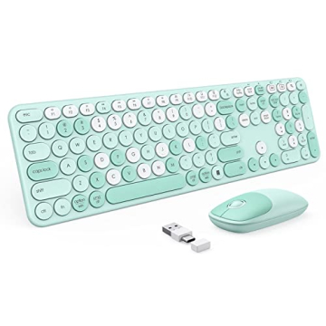 PEIOUS Wireless Keyboard and Mouse Combo in Cute Green White Color