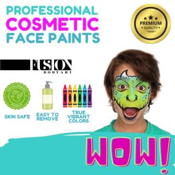 FUSION BODY ART Professional Face Painting & FX Butterfly Palette | Safe & Non-Toxic Makeup Face Paint Kit for Kids | Girl Rainbow Face Paint Designs - Glow in The Dark Blacklight Parties - Cosplay