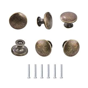 RJDJ 6 Pack Kitchen Cabinet Knobs Dresser Knobs Drawer Knobs Handles, Round Drawer Pulls with Screws, Antique Brass, 1.18-inch Diameter Cabinet Door Bathroom knobs Hardware