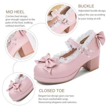 LUXMAX Kawaii Mary Jane Pumps - Sweet Block Heels with Bow
