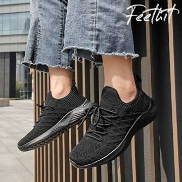 Feethit Womens Slip On Walking Shoes Non Slip Running Shoes Breathable Workout Shoes Lightweight Gym Sneakers All Black Size 9.5