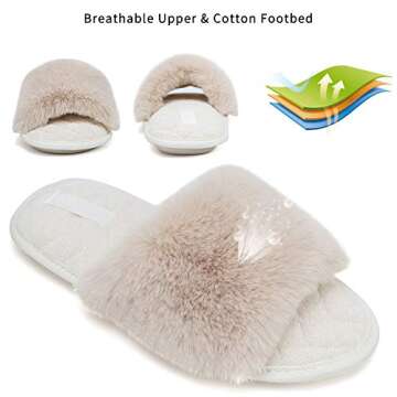 FANTURE Women's Furry Faux Fur Slippers Cozy Memory Foam House Slippers Soft Comfy Flat Slide Sandals Indoor Outdoor-U419WMT035-Beige-38-39