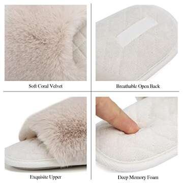 FANTURE Women's Furry Faux Fur Slippers Cozy Memory Foam House Slippers Soft Comfy Flat Slide Sandals Indoor Outdoor-U419WMT035-Beige-38-39