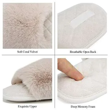 FANTURE Women's Furry Faux Fur Slippers Cozy Memory Foam House Slippers Soft Comfy Flat Slide Sandals Indoor Outdoor-U419WMT035-Beige-38-39