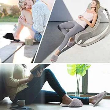 FANTURE Women's Furry Faux Fur Slippers Cozy Memory Foam House Slippers Soft Comfy Flat Slide Sandals Indoor Outdoor-U419WMT035-Beige-38-39