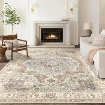 Micgeek Washable 9x12 Area Rugs for Living Room - Vintage Distressed Retro Neutral Farmhouse Thin So...