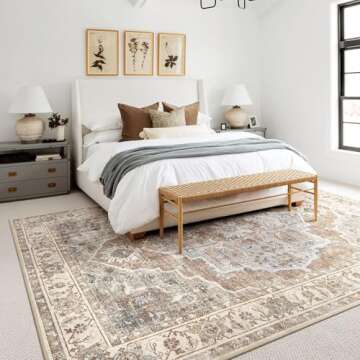Micgeek Washable 9x12 Area Rugs for Living Room - Vintage Distressed Retro Neutral Farmhouse Thin Soft Large Rug Indoor Floor No Slip Rug Carpet for Bedroom Dining Room Decor - Grey Brown